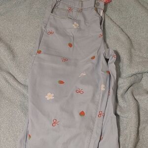 ROMWE Light Blue Embroidered Jeans with Strawberry & Daisy Details